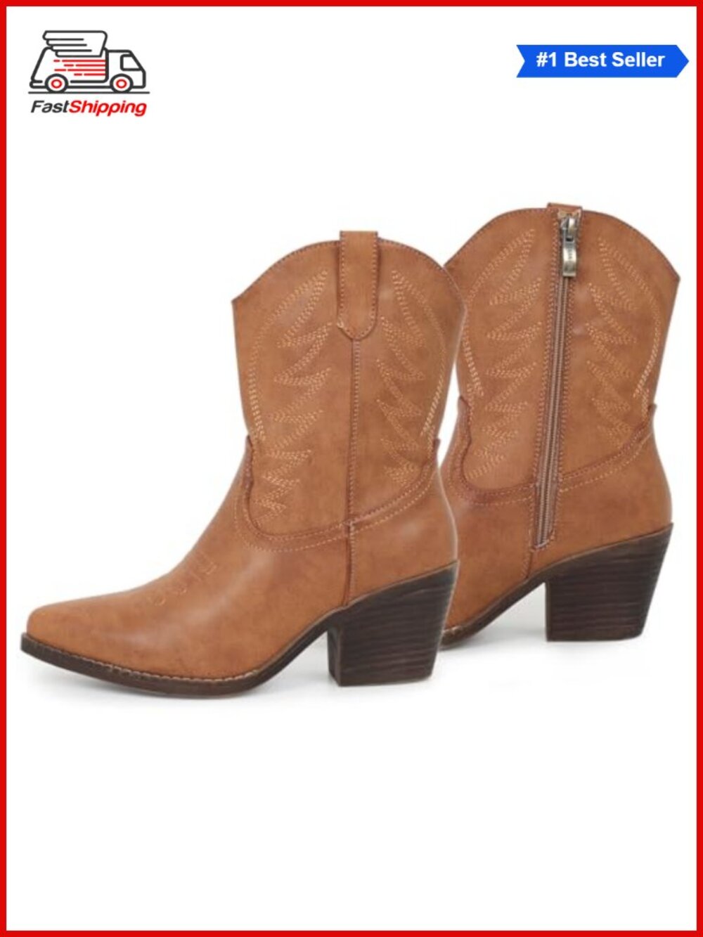 ✨ Embroidered Western Cowgirl Ankle Boots Pointed Toe Vegan Leather Slip On